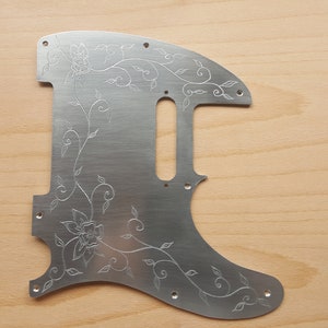 Telecaster engraved aluminium pickguard - hand formed and hand engraved