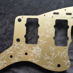 Jazzmaster- Anodised aluminium hand engraved pickguard to fit Fender USA or MIM or Squier Jazzmaster