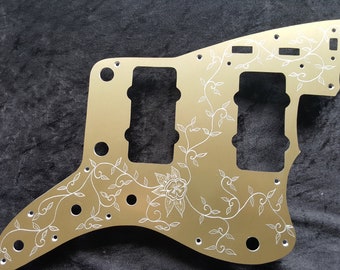 Jazzmaster- Anodised aluminium hand engraved pickguard to fit Fender USA or MIM or Squier Jazzmaster