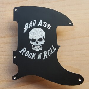 Telecaster Esquire Pickguard, Hand made hand engraved black anodised aluminium Bad Ass Rock N Roll