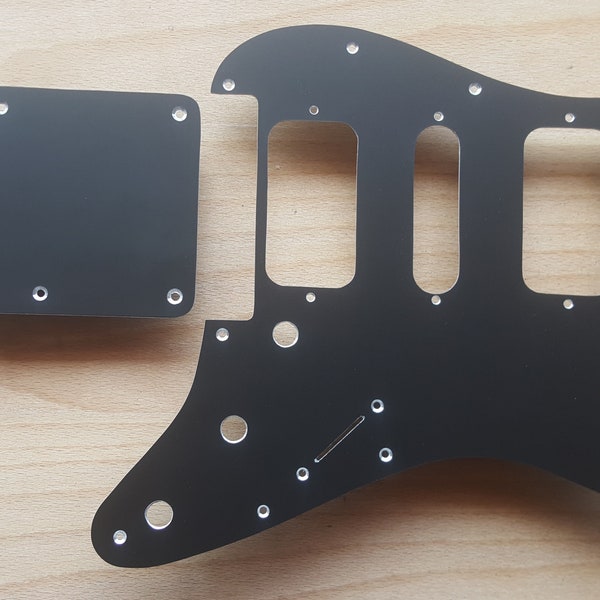 Stratocaster pickguard and backplate for FLOYD ROSE  in hh, hsh, hss or sss, handmade in anodised black, anodised gold or natural aluminium