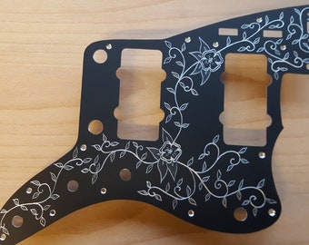 Jazzmaster Black Anodised hand engraved pickguard to fit Fender USA or MIM or Squier Jazzmaster