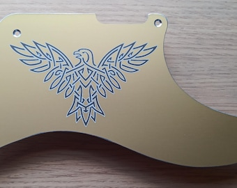to fit Cabronita Telecaster hand made gold anodised aluminium pickguard with etched viking bird motif
