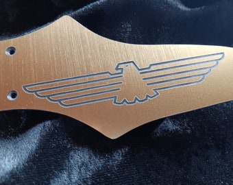 Thunderbird bass Truss Rod cover - handmade and laser etched in brushed gold anodised or silver matt aluminium coated acrylic