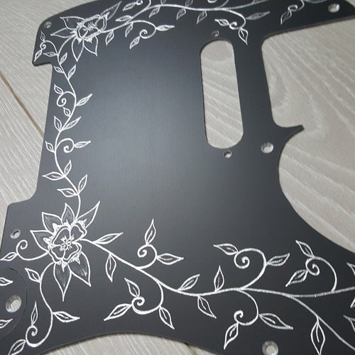Telecaster engraved pickguard, Control plate hand engraved hand made black shops anodised aluminium