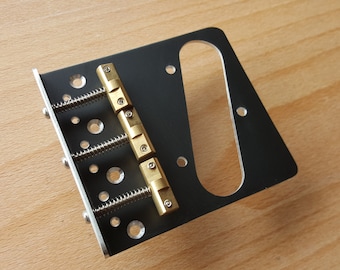 Brug voor gitaren in Telecaster-stijl, traditioneel ontwerp, volledig handgemaakt van 2 mm satijnzwart geanodiseerd aluminium