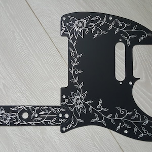Telecaster engraved pickguard and Control plate  hand engraved hand made  black anodised aluminium