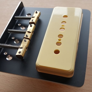 Bridge for Telecaster style guitars to fit a P90 soapbar pickup, custom design Handmade from 2mm satin black  anodised aluminium