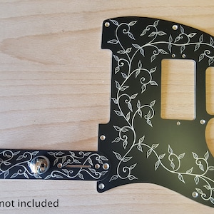 Telecaster engraved pickguard and Control Plate, humbucker Telecaster, hand engraved black anodised aluminium