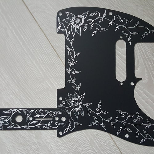 Telecaster engraved pickguard, Control plate hand engraved hand made black shops anodised aluminium