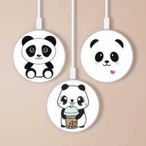 Cargador inalámbrico con diseño de panda kawaii para iPhone 13, 12, 11, X, Samsung S22, Samsung S21 FE, Samsung Note 10 y Z Flip