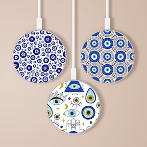 Evil Eye Wireless Charger Talisman Charging Station, Fast Charger for iPhone 14, 13, 12, 11, X, Samsung S22, Samsung S21 FE, Samsung Note 10