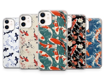 Custodia per telefono con pesci dorati e carpe koi per iPhone 16 Pro Max, 15, 14 Plus, 13, 12, 11, XR e Samsung S26, S25, A56, A16, Pixel 9, 8 Pro