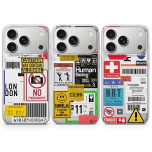 Cover per telefono con collage di adesivi streetwear per iPhone 17 Pro Max, 16e, 15, 14, 12 e Samsung S25 Ultra, S24 FE, A56, Pixel 10 XL, 9a, 8