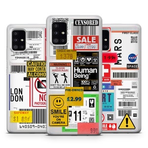 Stickers Case Transparent Label Collage for Samsung S25 Ultra, S24 FE, Samsung S23, S22, Samsung A56, A55, A54, Samsung A36, A35, A16, A15