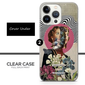 May include: A clear phone case with a full back print featuring a woman's face with a butterfly and flowers. The text "nothing changes", "My love", and "AND I'M OK WITH IT" is printed on the case.