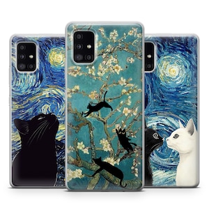 Coque de portable drôle chat Vincent Van Gogh pour Samsung S25 Ultra, S24 FE, S23, S22, S21, Galaxy A16, A15, Samsung A56, A55, A54, Samsung A36, A35