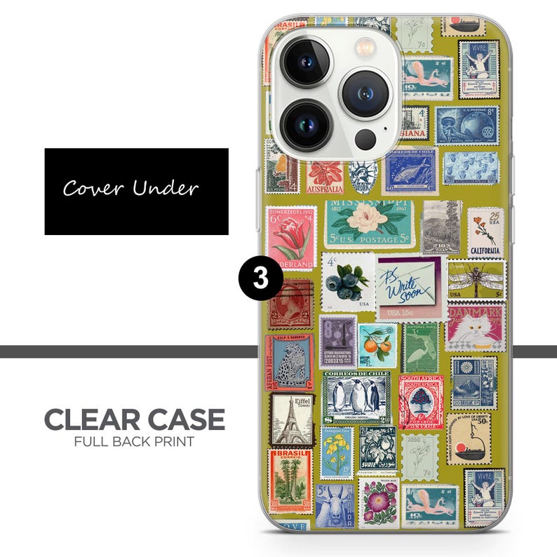 Stamp Phone Case Vintage Cover Fit for iPhone 16 Pro Max, 15, 14 Plus