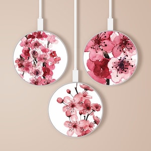 Pink Flowers Wireless Charger, Charging Pad for iPhone 13, 12, 11, X, Samsung S22, Samsung S21 FE, Samsung Note 10, Z Flip, Huawei Mate
