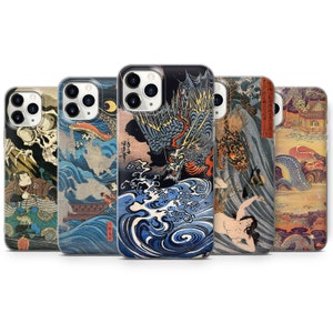 Coque de portable artistique japonaise pour iPhone 16 Pro Max, 15, 14 Plus, 13, 12, 11, XR et Samsung S26, S25, A56, A16, Pixel 9 Pro, 8