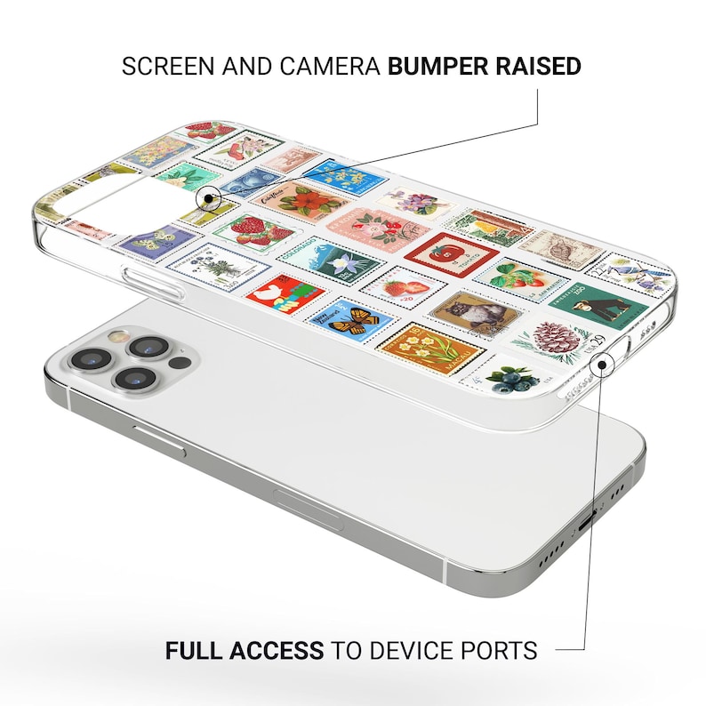 Stamp Phone Case Vintage Cover Fit for iPhone 16 Pro Max, 15, 14 Plus