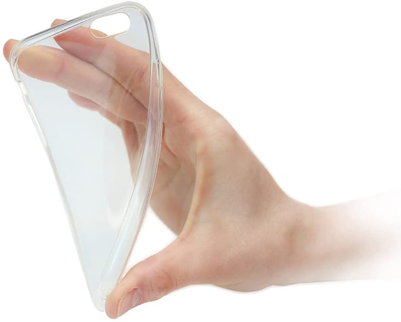 K&ouml;nnte beinhalten: Eine transparente Handyh&uuml;lle aus Kunststoff, die zum Schutz eines Smartphones entwickelt wurde. Die H&uuml;lle ist flexibel und hat eine glatte, gl&auml;nzende Oberfl&auml;che.