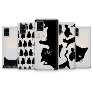 Coque noire chat pour Samsung S25 Ultra, S24 FE, S23, Samsung S22, S21, Samsung Galaxy A56, A55, A54, Samsung A36, A35, A34, A16, A15