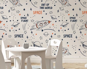 Space and Planets Kids Wallpaper Galaxy Peel and Stick Easy Removable Self Adhesive Kids Wallpaper Child Room Decor Wall Murals