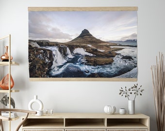 Kirkjufell Mountain Canvas Wall Art | Iceland Landscape Photograph | Waterfall Wall Hanging | Mountain Top | Ready to Hang Gift