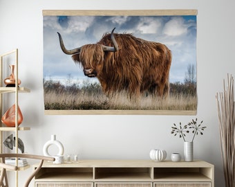 Highland Cow | Large Canvas Wall Art | Big Horns Cattle Wall Art Decor | Scottish Highlanders Rustic Farm Decor Print | Farmhouse Wall Art