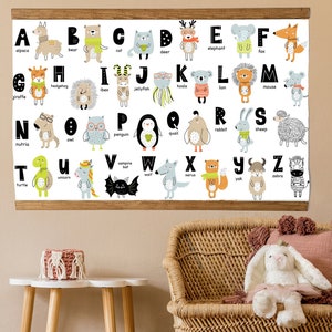 Alfabetkaart dieren, kindermuurdecoratie, decoratie thuisonderwijs