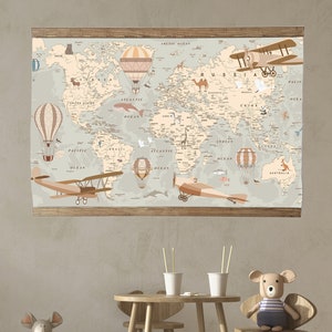 World Map Tapestry, Nursery Printed Cotton Fabric Tapestry / Kid's Room Tapestry / Nursery Tapestry / Educational World Map / Kids Gifts