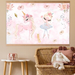 Pink Unicorn Poster for Girls. Girl Bedroom Wall Art. Unicorn Canvas Art. Ready to Hang. Unicorn Framed Canvas