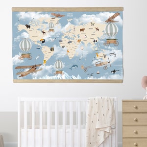 Weltkarte Wandteppich, Wandbehang aus Bio-Baumwolle, Wandteppich für Kinderzimmer, Lernwelt