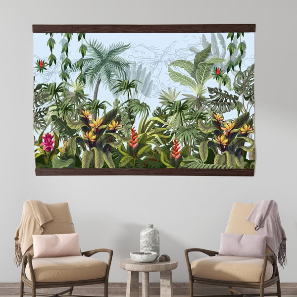 Tropical Green Decor Home | Banana Tree Wall Hanging | Big Leaf Jungle Tapestry | Exotic Garden Extra Large Canvas Print | Wall Hanging #101