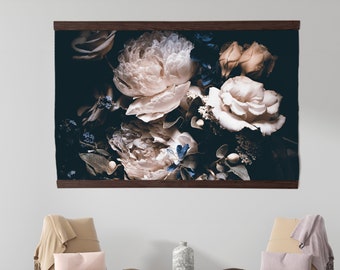 Peony wall art | Large Canvas print | Dark floral Print | Extra large wall art | Canvas Tapestry pink peonies | Flowers Dark | floral print