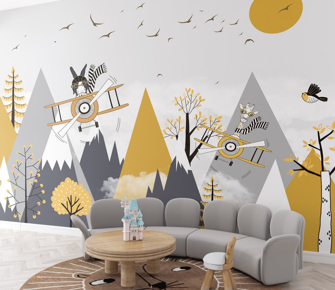 Peel and Stick Kids Wallpaper Space and Mountain Nursery Wall Mural ...