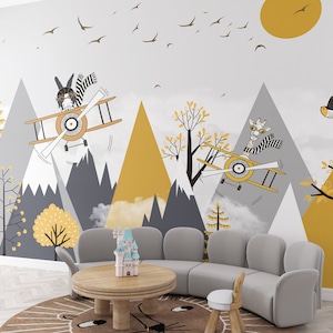Carta da parati per bambini Peel and Stick, carta da parati murale per cameretta dei bambini con spazio e montagna, carta da parati autoadesiva rimovibile per bambini, carta da parati per cameretta dei bambini