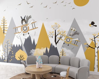 Peel and Stick Kids Wallpaper Space and Mountain Nursery Wall Mural Wallpaper Removable Self Adhesive Kids Wallpaper Child Room Wallpaper