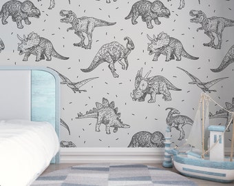 Dinosaur Wallpaper Roll, Nursery Wallpaper - Dinosaur Wall Art, Kids Room Wallpaper Peel and Stick - Jurassic Line Art Wallpaper #27