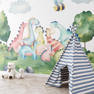 恐竜の子供部屋の壁紙、恐竜の壁画、剥がして貼る壁紙、トレックス壁紙、赤ちゃんの部屋のかわいい恐竜の壁装飾壁画