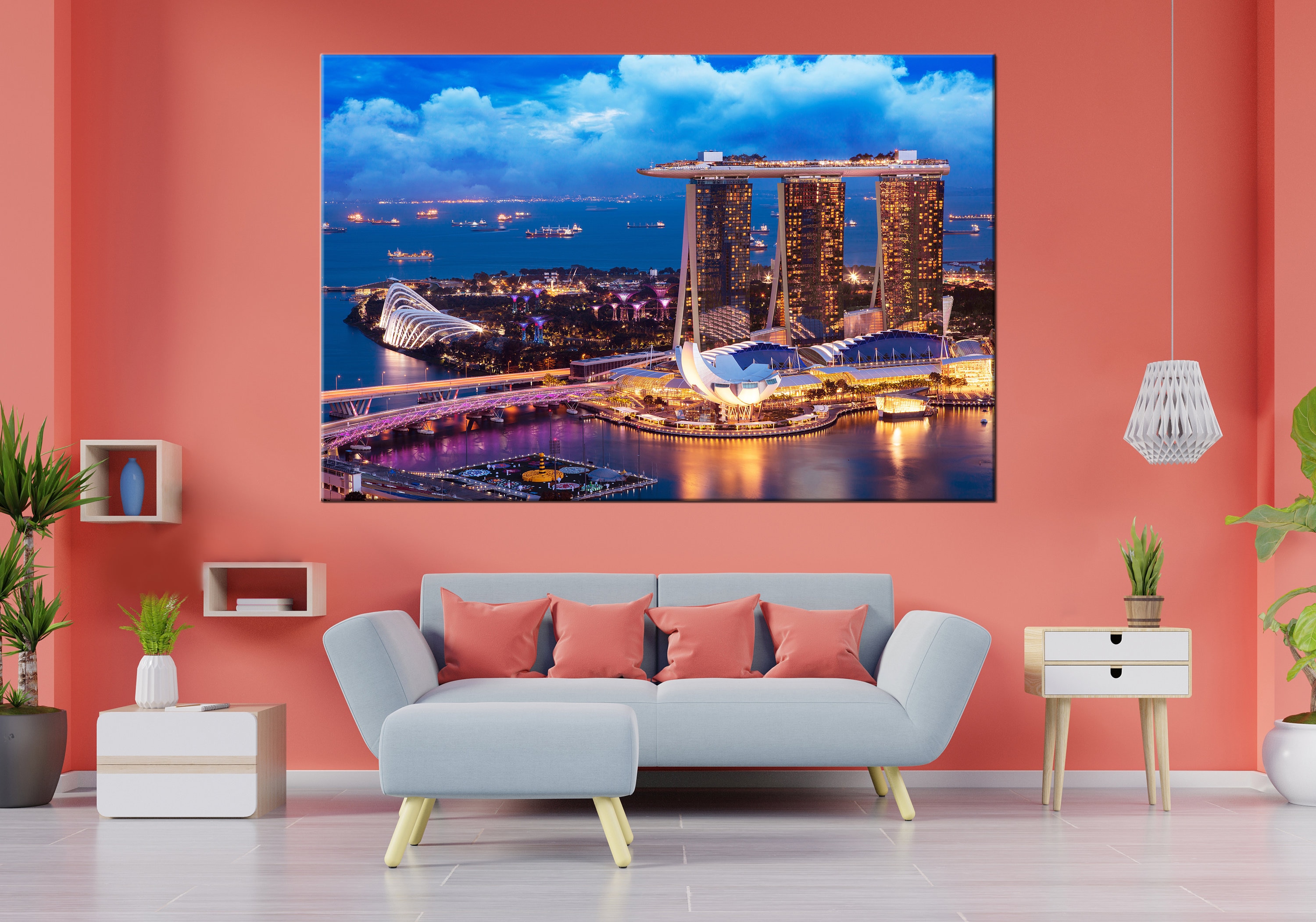 Singapore Canvas Wall Art Singapore Skyline Canvas Art Print Etsy