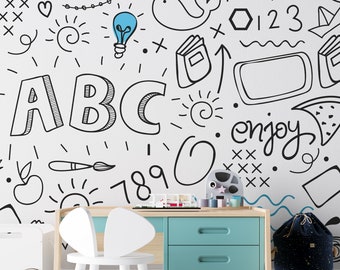 ABC Peel and Stick wallpaper, Alphabet Removable wallpaper, ABC Wallpaper Kids, Alphabet Wallpaper Kids