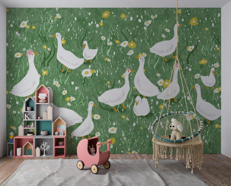 Goose Animals Wallpaper: Vintage Animals Nursery Peel and Stick Mural ...
