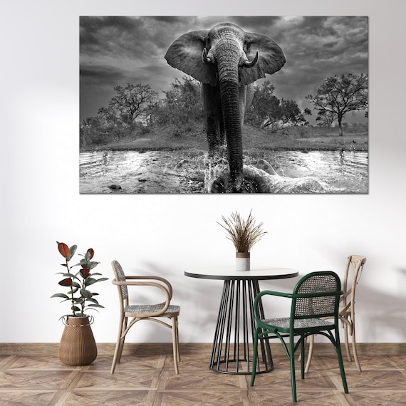 Large Wall Decor Art Elephant Animal Print Canvas Painting Etsy