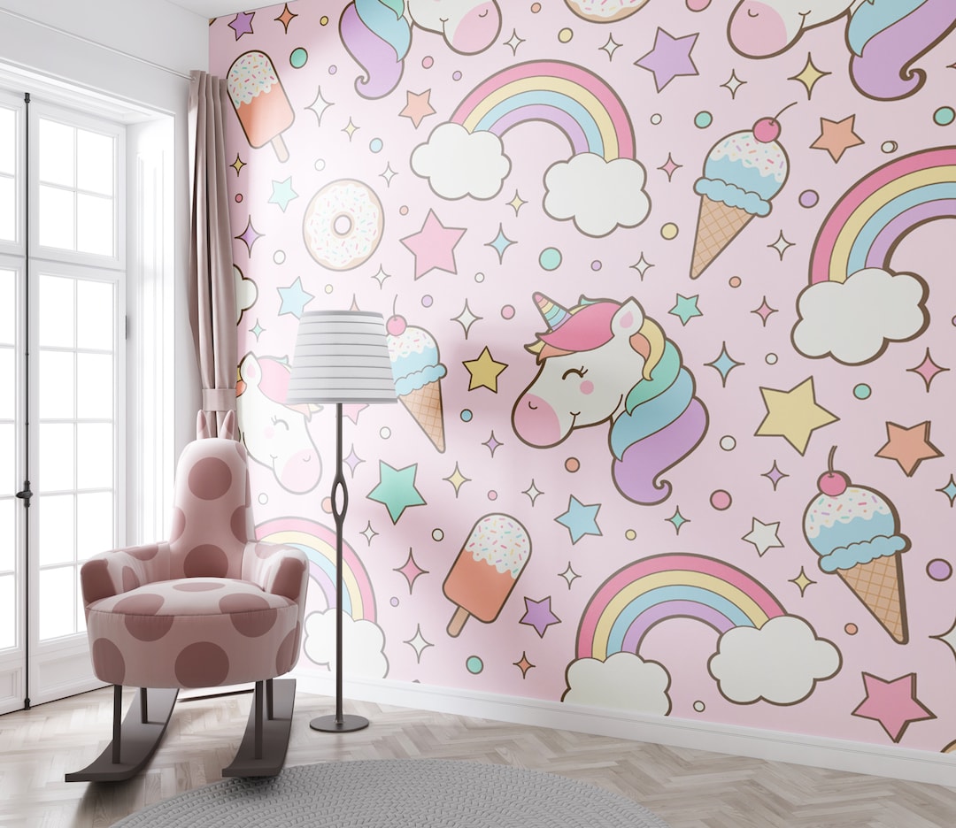 Unicorn Wallpaper Girls Bedroom. Unicorns Wall Mural Non - Etsy