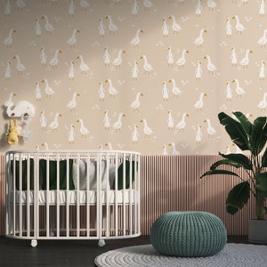 Goose wallpaper, kids room wallpaper, nursery, animal wallpaper, kids room wall mural, peel and stick or traditional wallpaper