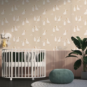 Goose wallpaper, kids room wallpaper, nursery, animal wallpaper, kids room wall mural, peel and stick or traditional wallpaper