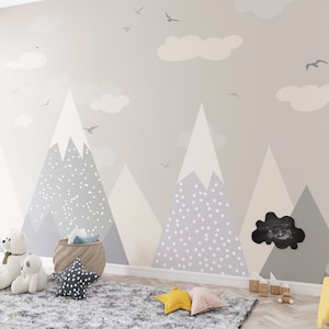 Mountain Kids Wall Mural- Custom Printed -Self Adhesive -Kids Wallpaper-Child Room-Nursery