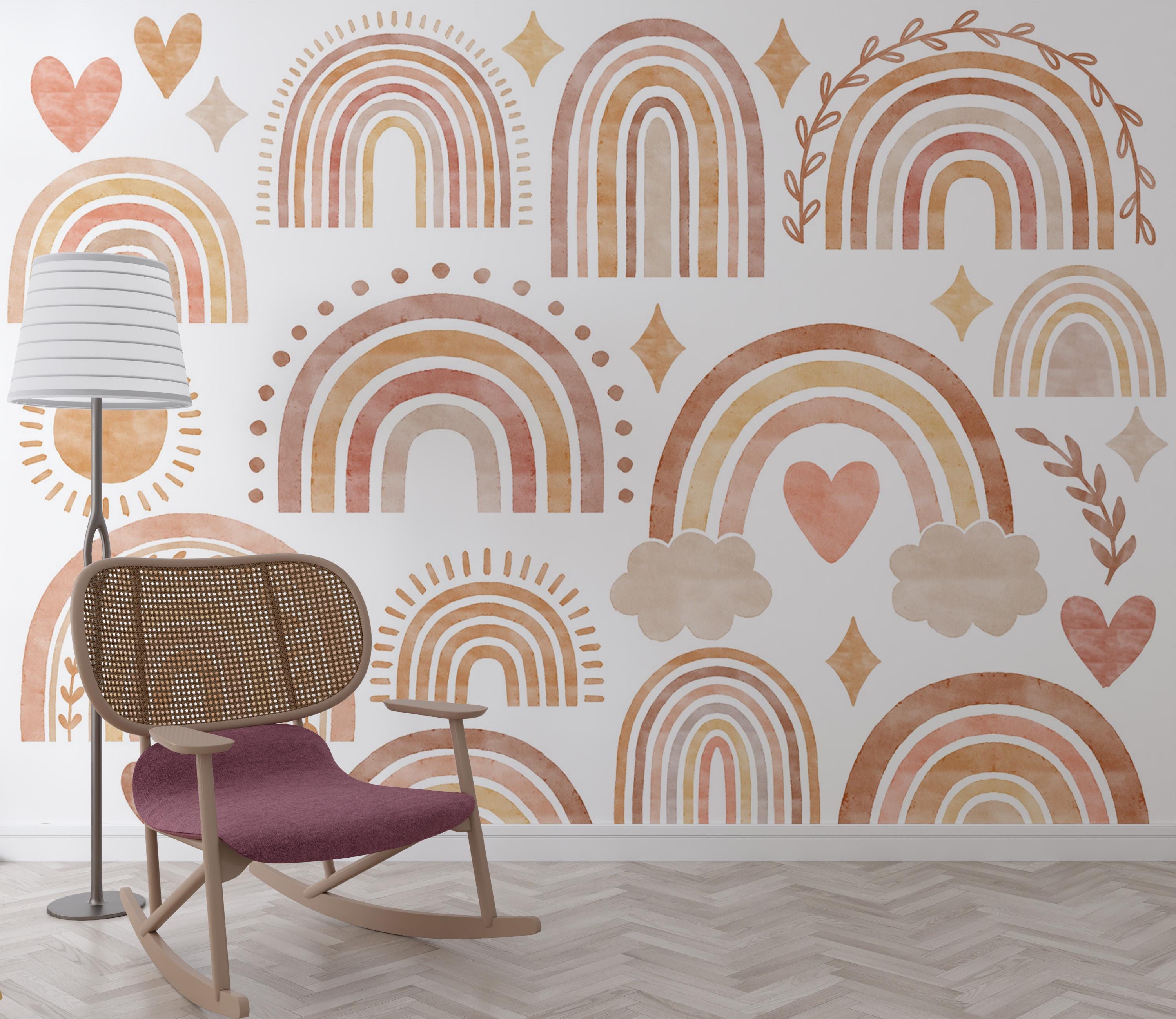 Neutral Rainbow Wallpaper, Peel and Stick Removable, Baby Nursery Wall ...